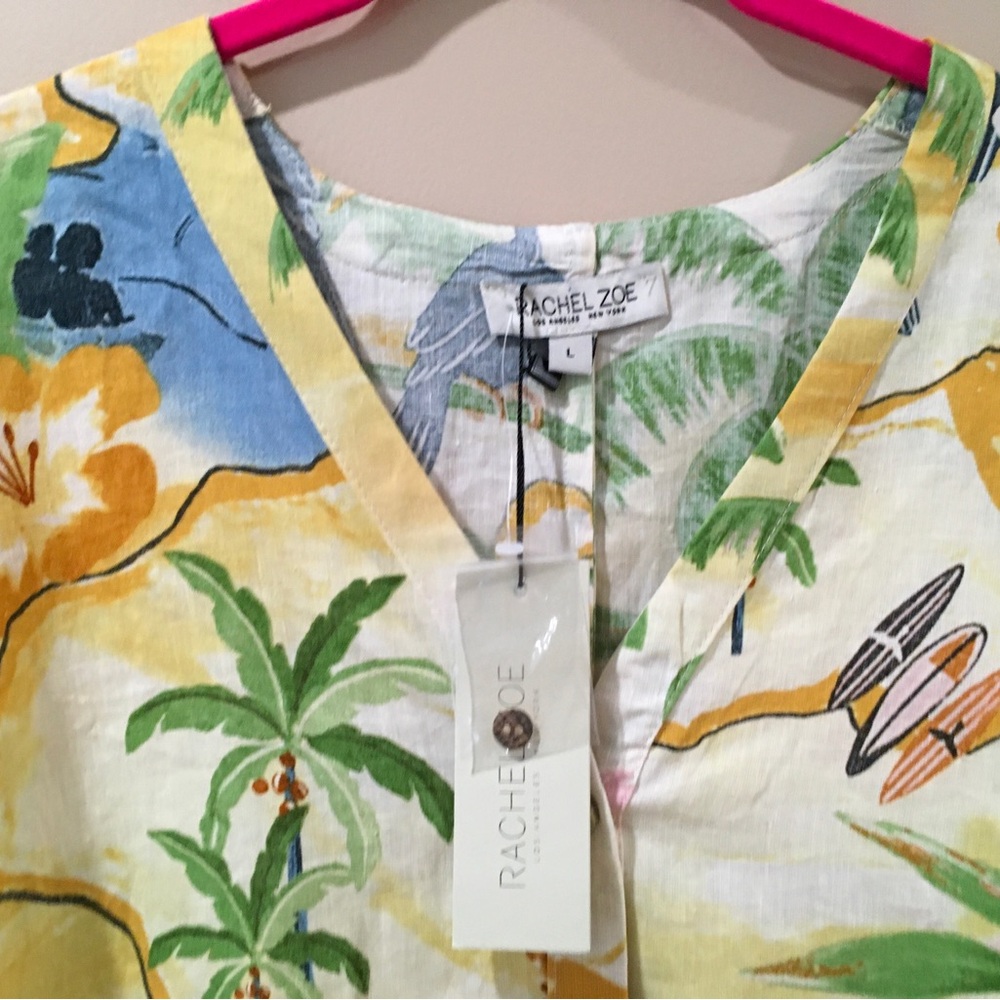 Rachel Zoe Shirt size Large Oversize Linen Blend Tropical - Picture 5 of 7